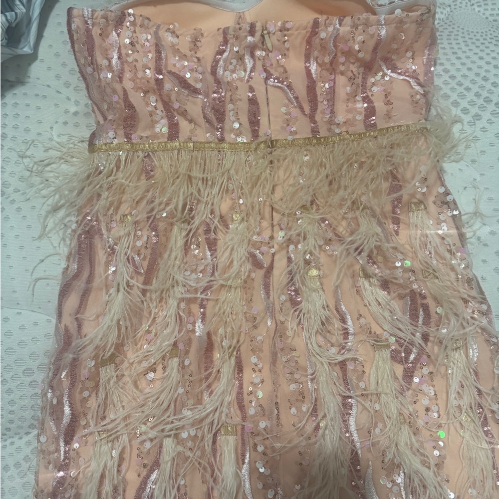 Elegant Pink Strapless Feather Dress - Picture 9 of 12